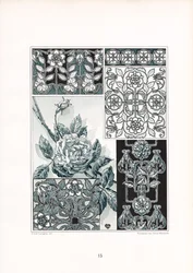 Studia nad ornamentem różanym w odcieniach zieleni (litografia)