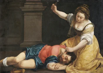 Jael zabijająca Siserę - Jael i Sisera autorstwa Artemizji Gentileschi (1598-1653), około 1620 - 86 x 125 - Szépművészeti Múzeum, Budapeszt