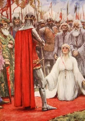 Król Edward spojrzał w błagające oczy królowej Filippy (kolor lito)