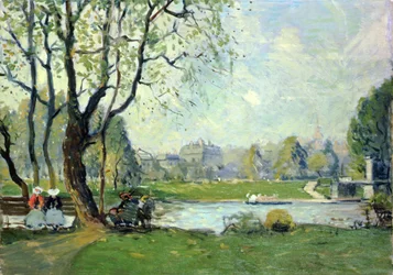 The Boston Public Garden na wiosnę (olej na pokładzie)