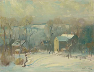 Wieś w śniegu (olej na płótnie)