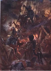 Zaciekle walka szalała i trwała długo, ilustracja z Romance of History: Holandia, lata 20. XX wieku