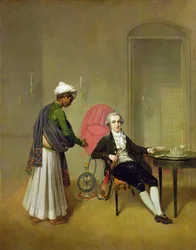 Dżentelmen, prawdopodobnie William Hickey i jego indyjski sługa, ok. 1785 (olej na płótnie)