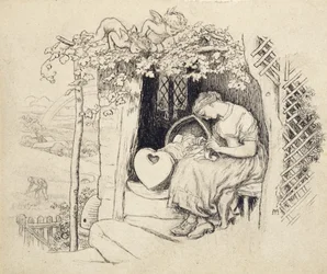 By the Cradle (pióro i tusz indyjski na graficie)