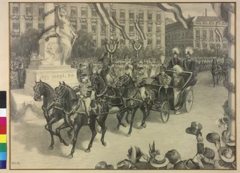 Cesarz Wilhelm II i cesarz Franciszek Józef I w Budapeszcie 1897 (rysunek ołówkiem)