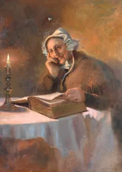 Portret starej kobiety czytającej Biblię przy świecach, 1896