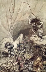 „Alberyk wpędza grupę Nibelungów ze skarbami ze złota i srebra”, 1910