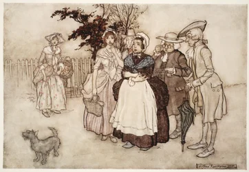 "Wszyscy stali zdumieni.", z Rip Van Winkle przez Washington Irving, pub. 1910 (kolor lito)