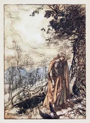 Brunhilda. Ilustracja do Złota Renu i Walkirii autorstwa Richarda Wagnera, 1910