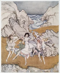 Przyjdź do tych żółtych piasków ilustracji z The Burza Williama Szekspira, pub. 1926