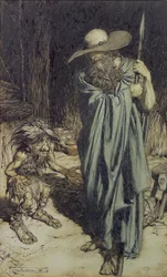 Krasnolud i kobieta, z Wagnera Ring of the Nibelungen, 1911 (toaleta, pióro i atrament)