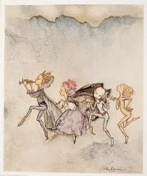Każdy z nich, potykając się na palcach, będzie tu z mopem i kosiarką, ilustracja z Burzy Williama Shakespearesa, pub. 1926
