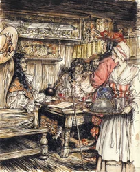 Idź i zobacz w jednej z kawiarni przy King Street w Westminster, ilustracja z The Compleat Angler autorstwa Isaaca Waltona, 1931 (pióro i atrament oraz akwarela na papierze)
