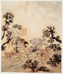 Idź oskarżyć moje gobliny, że zmiażdżą sobie stawy w suchych konwulsjach, ilustracja z wyd. William Shakespeares The Tempest. 1926