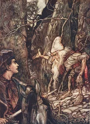 Dobry krasnoludku, czy nie możesz mi powiedzieć, gdzie są moi bracia? z Bajek braci Grimm, wyd. 1909