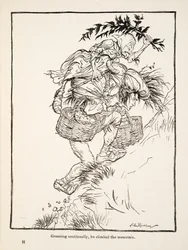 Jęcząc nieustannie, wspiął się na górę, z Little Brother & Little Sister i Other Tales by the Brothers Grimm, pub.1917 (lito)