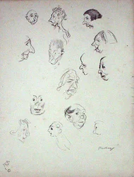 Groteskowe twarze (ołówek na papierze)