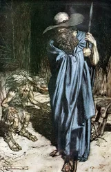 Mim i Wędrowiec. Ilustracja do Zygfryda i Zmierzchu bogów autorstwa Richarda Wagnera,