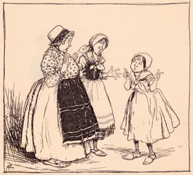 Agora eu sei porque aquela coisa metida ali não come. Ilustração de Arthur Rackham dos contos de fadas de Grimm One-Eye, Two-eyes e Three-eyes.polish