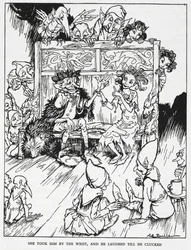 „Wzięła go za nadgarstek, a on śmiał się, aż cmoknął”. Elfickie dziewice i gobliny. Ilustracja do „elfiego wzgórza”.