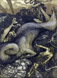 Siegfried the Dragon Slayer - Sigurd the Dragon Slayer autorstwa Rackham, Arthur (1867-1939)