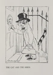 Kot i ptaki, ilustracja z „Bajek Ezopa”, wydanej przez Heinemanna, 1912