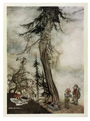 Jodła i jeżyna, ilustracja z „Bajek Ezopa”, wydanej przez Heinemanna, 1912