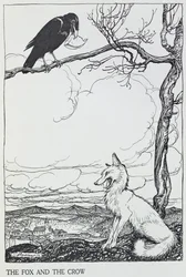 The Fox and the Crow, ilustracja z „Bajek Ezopa”, wydanej przez Heinemanna, 1912 (rycina)