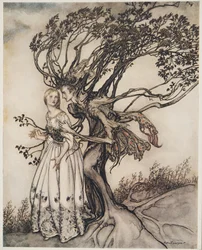 Stara kobieta w lesie, z Little Brother i Little Sister i innych opowieści braci Grimm, wyd. 1917
