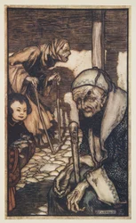 Struldbrugowie, z Podróży Guliwera Jonathana Swifta (1667-1745), wyd. 1909 (kolor lito)