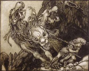 Dwunasta praca Herkulesa, ilustracja z The Greek Heroes autorstwa B.G. Niebuhr, 1903 (pióro i atrament i toaleta na papierze)