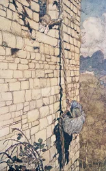 Czarownica wspięła się…, z Bajek braci Grimm, wyd. 1909