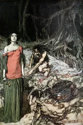 Zaloty Grimhildy, matki Hagena. Ilustracja do Zygfryda i Zmierzchu Go