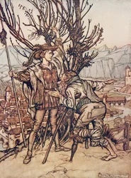 Młody książę powiedział, że się nie boję; Jestem zdeterminowany, aby popatrzeć na uroczego Briar Rose?, z The Fairy Tales of the Brothers Grimm, pub. 1909