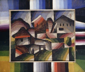 Dom w krajobrazie; Hauser w Landschaft, ok. 1920 (olej na płótnie)
