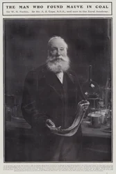 William Henry Perkin, angielski chemik, który odkrył pierwszy syntetyczny barwnik organiczny, mauveine (lito)