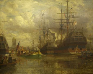 Królowa Elżbieta przechodząca wzdłuż Avon, aby odwiedzić Hungroad, 1574, 1916