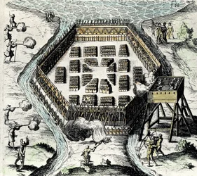 CHAMPLAIN, Samuel z (1567-1635). Angielski nawigator, kartograf, rysownik, żołnierz i odkrywca. 3 lipca założył Nową Francję i Quebec City