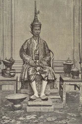 Chulalongkorn lub Rama V (1853-1910). Piąty monarcha Syjamu z rodu Chakri. Rycina. Kolekcja prywatna