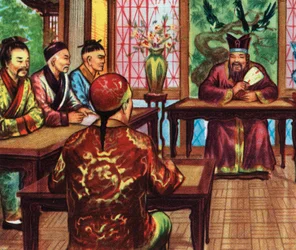 Konfucjusz, czyli Kong Fu Zi, ze swoimi uczniami (druk)