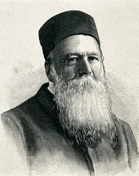 DUNANT, Henri (1845-1923). Założyciel Czerwonego Krzyża (1863). Pokojowa Nagroda Nobla w 1901 roku. Portret. Rycina.