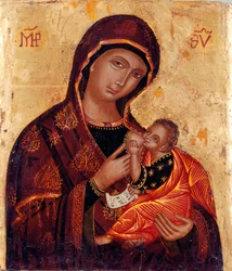 Ikona: "Dziewica z Dzieciątkiem" Anonimowy obraz na drewnie. Kościół Santa Maria delle Grazie al Trionfale, Rzym