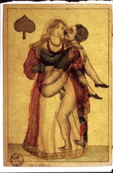 Stare karty do gry: scena erotyczna. Musée de la Carte à Plouer, Issy-les-Moulineaux.