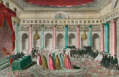 Dary patriotyczne, 27 września 1789: żony najwybitniejszych artystów stawiły się przed Zgromadzeniem Narodowym i położyły na stole szkatułę pełną biżuterii.
