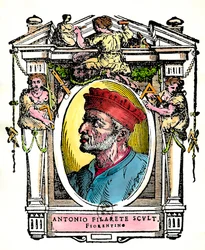 Portret Antonio Filarete (Antonio di Pietro Averlino lub Averulino), florenckiego rzeźbiarza (rycina)