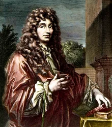 Portret CHRISTIANA HUYGENSA (1629-1695) - holenderskiego matematyka, fizyka i astronoma - Kolorowa rycina - Portret Christiaana Huygensa - holenderskiego fizyka i matematyka (1629-1695).