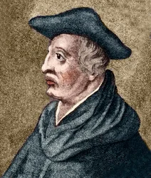 ROGER BACON - angielski filozof i naukowiec - kolorowy grawerunek