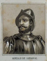 SANDOVAL, Gonzalo de (1497-1527). Hiszpański konkwistador w Nowej Hiszpanii (Meksyk). Rycina.