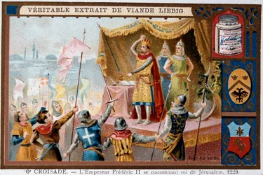 Szósta krucjata - cesarz Świętego Cesarstwa Fryderyk II (1194-1250) (Fryderyk II, Święty Cesarz Rzymski) koronuje króla Jerozolimy