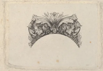 Łukowaty element oprawy banknotu z liśćmi akantu i winorośli, lilią i winogronami..., ca. 1824-37.